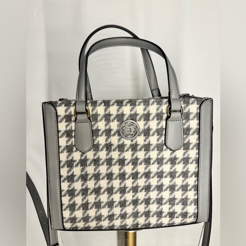 Nanette Lepore Gray and White Crossbody Bag with Houndstooth Pattern